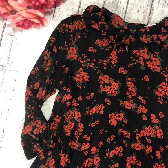 Zara Floral Red Poppy Ruffle Mini Chiffon Dress - Picture 12 of 14